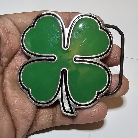 2001 Great American Products Fine Pewter Four Leaf Clover Green Belt Buckle - Picture 1 of 8